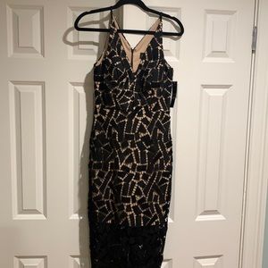 Xscape sz2 small Black Nude Lace Midi Dress